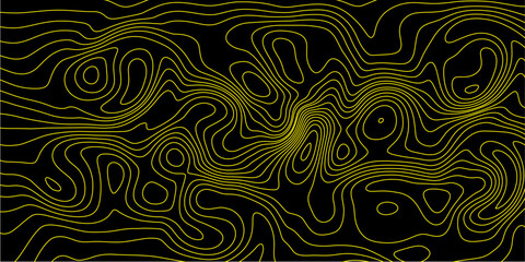 Yellow Contour Line Abstract Background on Black – Topographic Art Design.