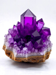 Violet crystals burst from earthy base.