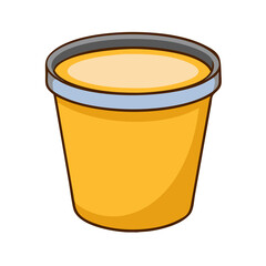 Simple Yellow Plastic Bucket or Pail Full of Liquid Isolated on White Background