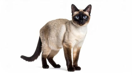 Siamese Cat Portrait Elegant Cream Seal Point Feline Isolated on White Background