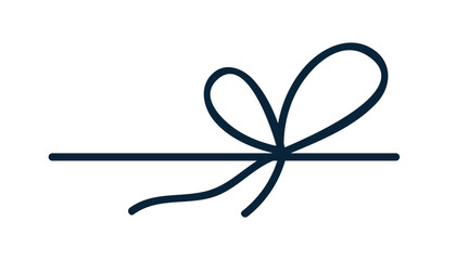 Bow knot tying. Curled loops decoration, thin ribbon, string, lace. Rope curves for gift package in simple style. Decorative design element. Drawn vector illustration isolated on white background