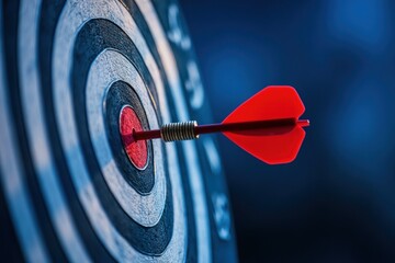 Bullseye target with red dart under a dark blue sky, symbolizing achievement and focus