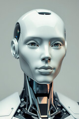Close-up of Futuristic Robot Head Portrait