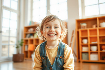 Joyful Toddler Girl's Portrait in Playful Home