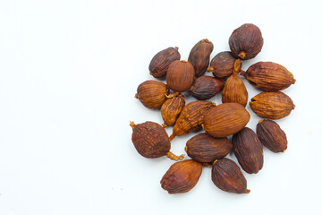 Black Cardamom or Greater Cardamom, White background.