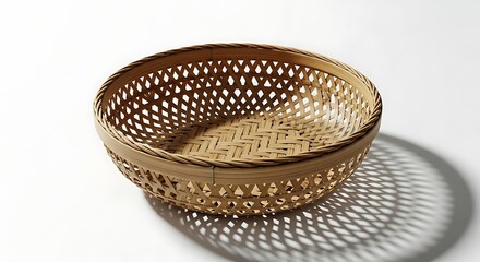 Woven bamboo basket isolated on white background