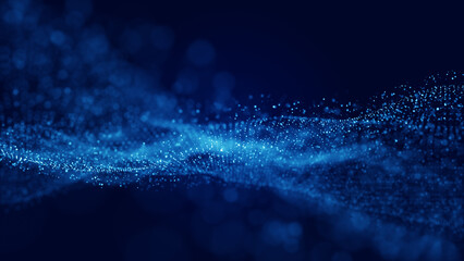 Futuristic Blue Digital Wave Background with Glowing Dots and Lines in Abstract Technology Pattern. 3D rendering