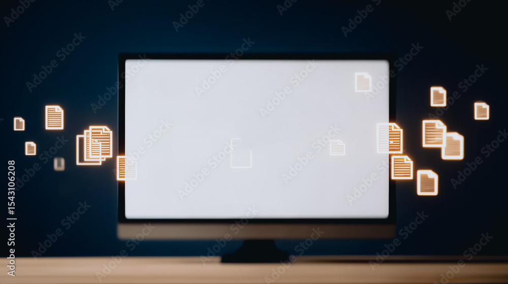Poster digital data flow: visualize the effortless exchange of digital information, with floating document 