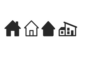 Home Icon Variations. Solid style icons of home symbol variations: filled home icon, outlined home, minimal house, modern house