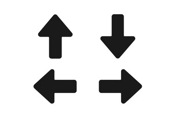 Solid Arrow Icons. Solid style icons of arrows: arrow pointing up, arrow pointing down, arrow pointing left, arrow pointing right.