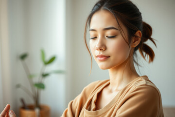 Peaceful Asian Woman, Relaxing Indoor