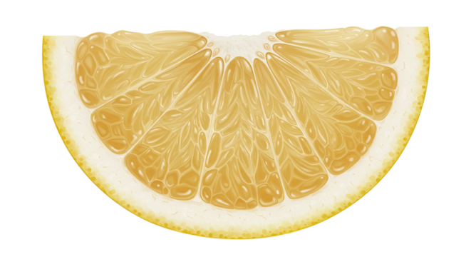 Detailed illustration of a fresh slice of grapefruit with juicy segments