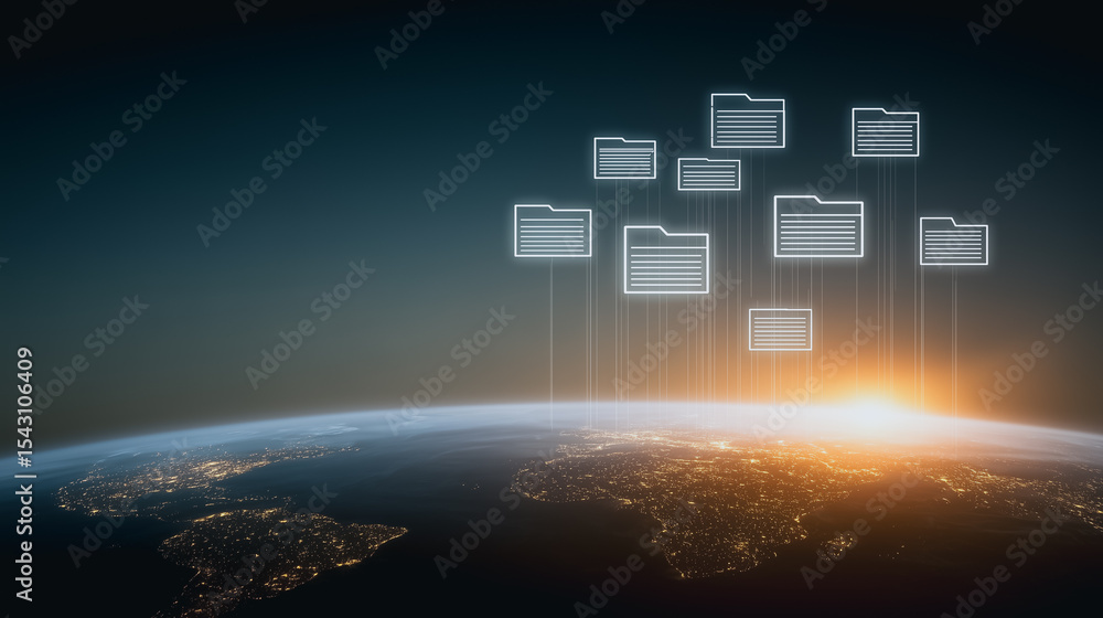 Poster global digital network: a digital representation of global connectivity and data sharing, where tran