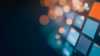 Digital Tapestry: A close-up shot of a digital interface, vibrant boxes seamlessly interweave against a moody backdrop, symbolizing connection and technological progression.