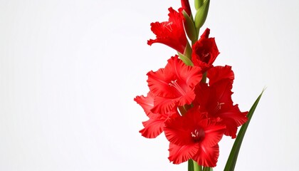 Isolated red gladiolus on white background.