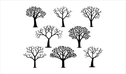 Obraz premium A set of tree and leaf silhouettes, vector illustrations perfect for nature design and seasonal decorations
