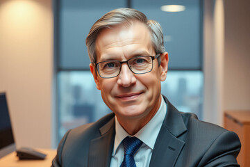 Confident Businessman Smiling in Office Setting