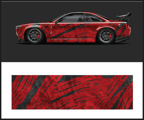 Red and Black Abstract Car Wrap Design for Racing