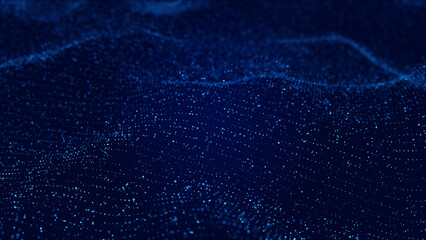 Abstract Blue Digital Wave with Glowing Particles Forming a Futuristic Technology Landscape Background. 3D rendering