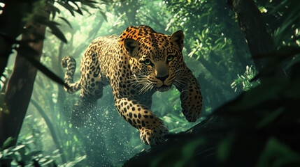 Leopard in dense jungle stunning close-up nature scene with gigapixel quality visualization