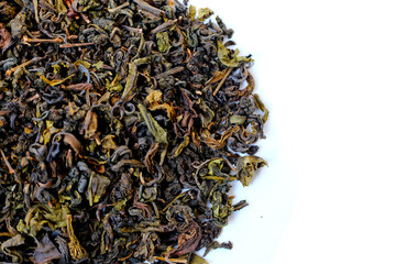 Close-up of dried oolong tea leaves