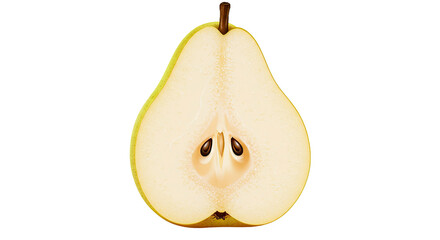 Detailed illustration of a fresh pear cut in half on a black background