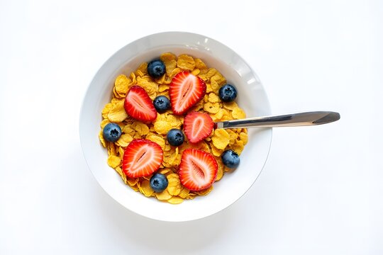 Healthy breakfast cereal with strawberries and blueberries