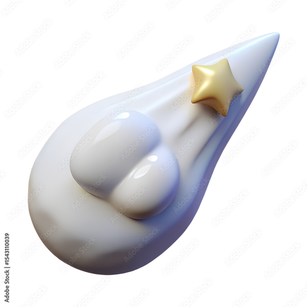 Poster white comet 3d rendering isolated on white background