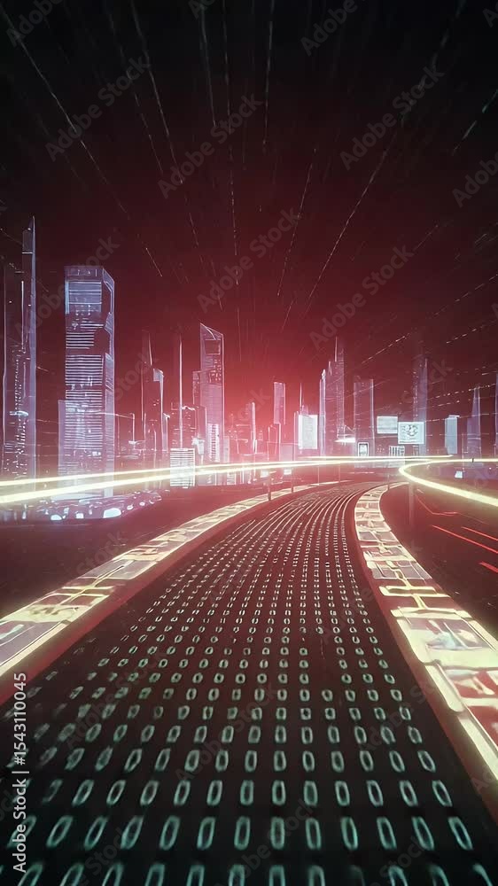 Poster 3d abstract binary code cityscape cyberpunk futuristic night