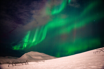 ノルウェー・トロムソの夜空に輝く幻想的なオーロラ