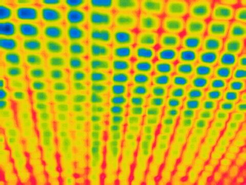 Lattice suspended ceiling, hall. Image from thermal imager device.