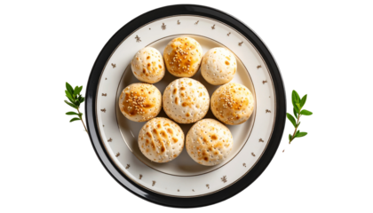 matzo balls in a plate on transparent background.