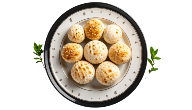 matzo balls in a plate on transparent background.
