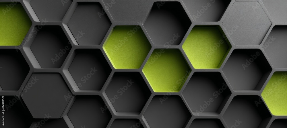 Poster abstract geometric hexagonal mosaic background in gray and green for modern interior design use