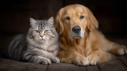 Heartwarming British Cat and Golden Retriever Together in Gentle Light