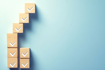 Aligned blocks on light blue background, each with white arrows pointing upward like a staircase