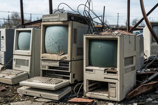 Derelict and Non-Functional Abandoned Computers in a Junkyard