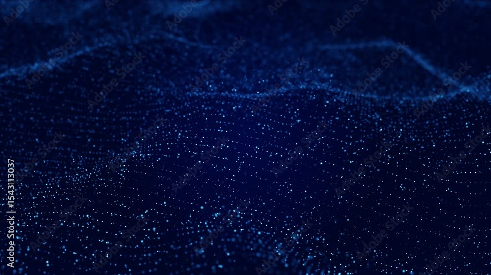 Poster abstract blue digital wave with glowing particles forming a futuristic technology landscape backgrou
