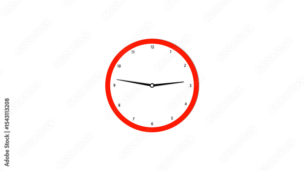 Poster a simple clock face with red bezel showing the time at nine fifteen this image