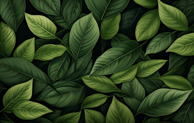 Lush Foliage: A vibrant tapestry of fresh, green leaves, creating a dense, textured pattern that celebrates the beauty and simplicity of nature.