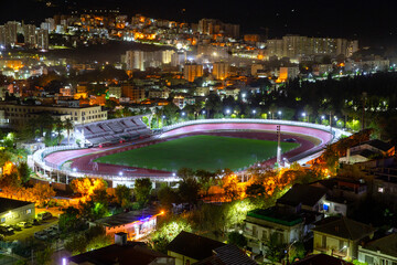 Night view from above of the stadium in the center of Annaba. Republic of Algeria