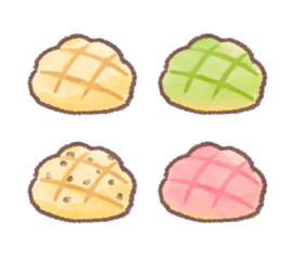 いろいろなメロンパンのイラスト