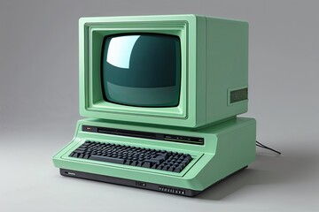 1980s Retro Mint Green Personal Computer 3D Model with Built-in Keyboard and CRT Display