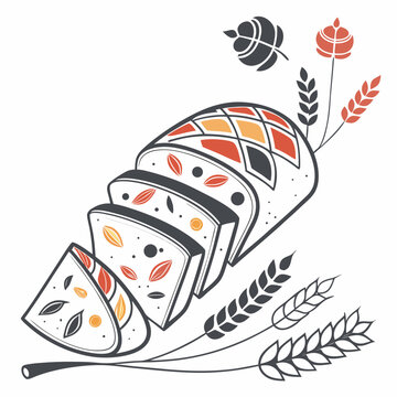 sliced bread loaf with colorful details clip art preview