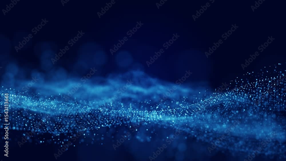 Poster Futuristic Blue Digital Wave Background with Glowing Dots and Lines in Abstract Technology Pattern. Seamless loop 4k. 3D rendering