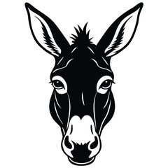 A minimalist black silhouette of a donkey's head showcases its distinctive features and unique charm