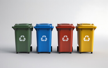 Recycling Bins: A quartet of vibrantly colored recycling bins, each representing a different category of waste, stand in orderly fashion.