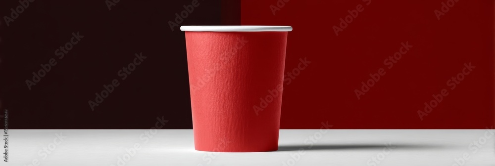 Aufkleber red paper cup mockup display against a split dark color backdrop with modern simplicity, for design