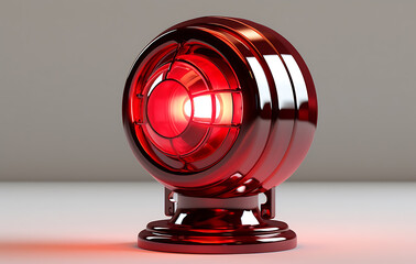 close-up shot of a modern, futuristic-looking red lamp, designed to illuminate its surroundings. The vibrant glow emanates warmth and an advanced sense of technology. 
