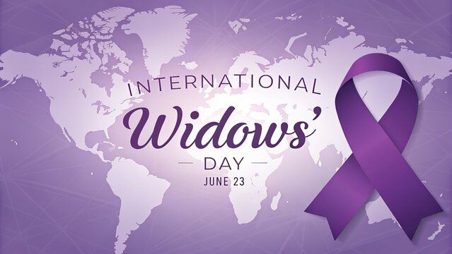 International Widows Day, Glossy purple awareness ribbon symbolizes International Widows' Day June 23.